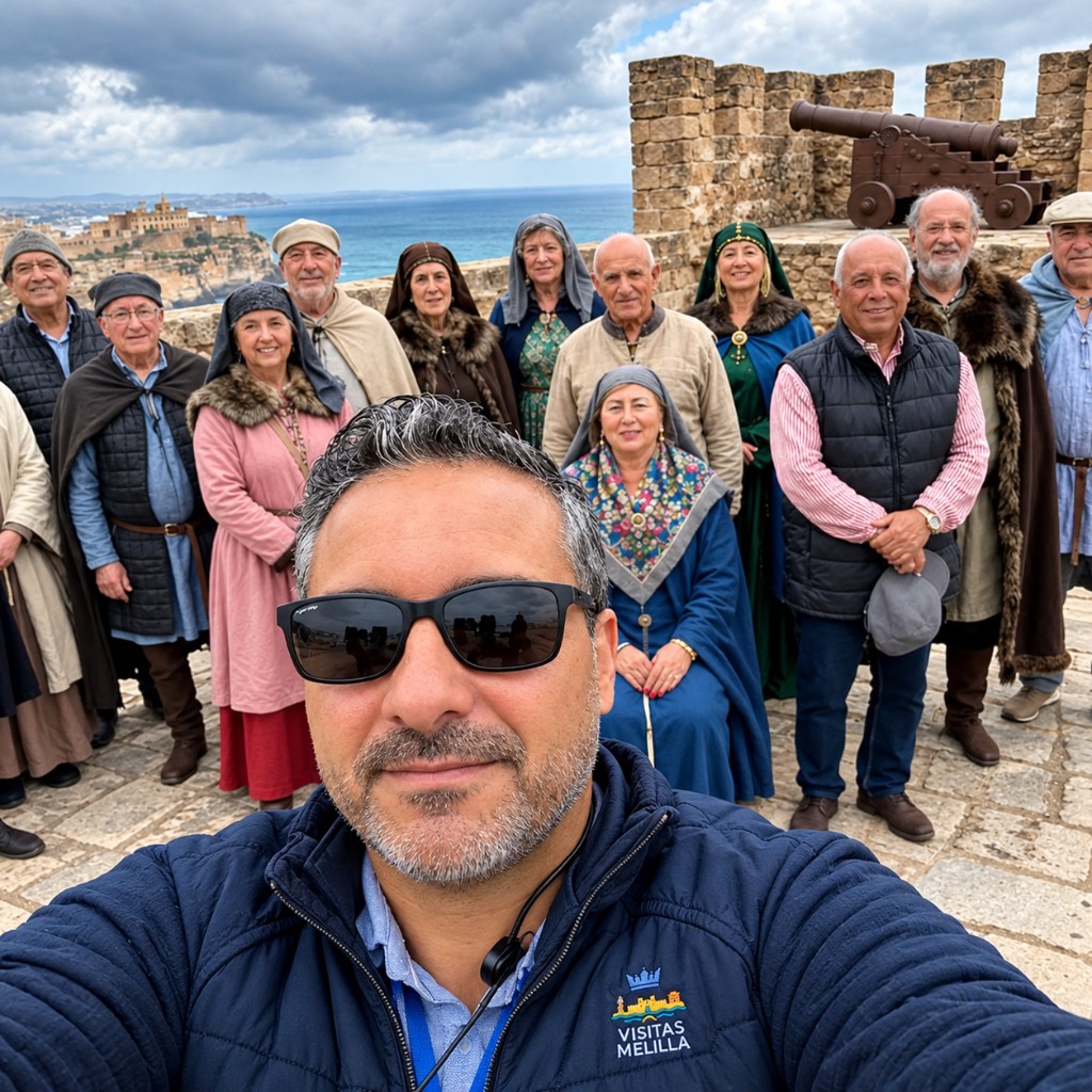 Karim, guía de Visitas Melilla, con un grupo en las murallas